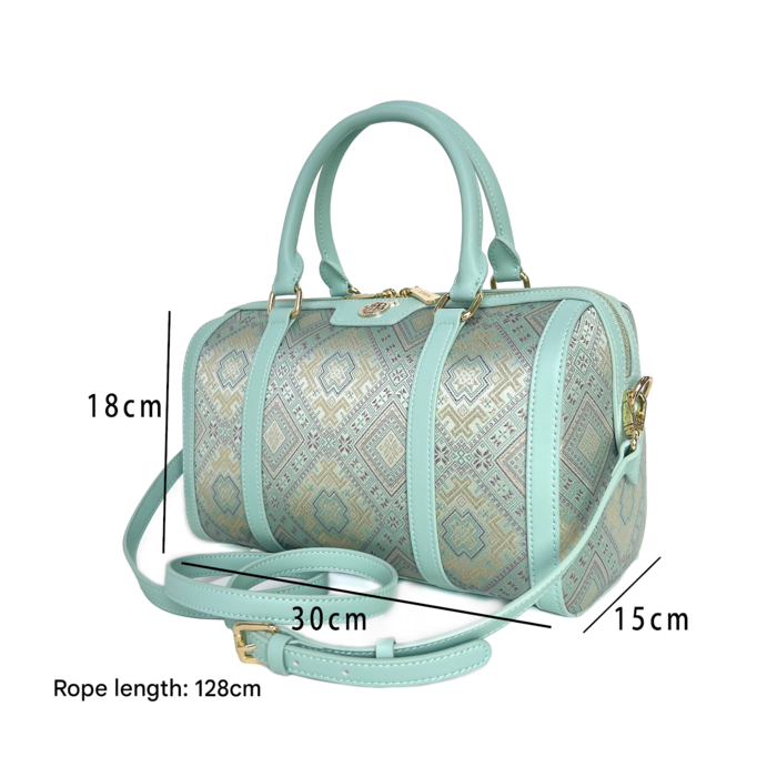 Cyan Four Swallow Pattern Cylindrical Bag by Calfskin Cyan Four Swallow Pattern Cylindrical Bag by Calfskin