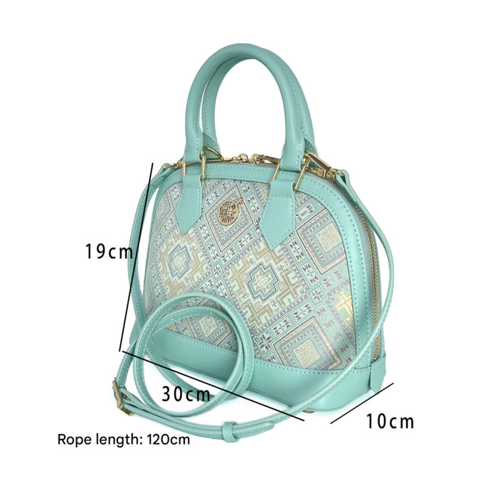 Cyan Four Swallows Patterned Calfskin Tote Cyan Four Swallows Patterned Calfskin Tote