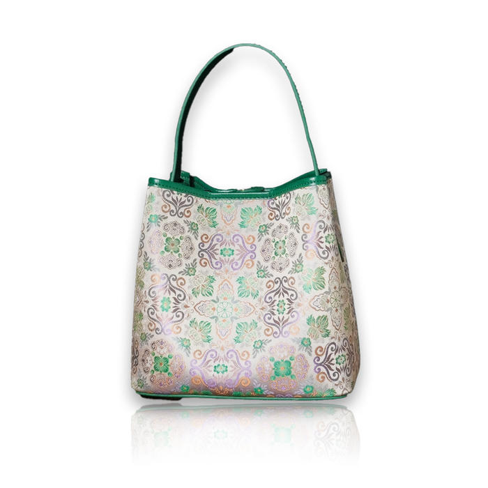 New Song brocade bucket women's bag four in one flower purple green single shoulder crossbody cowhide bag New Song brocade bucket women's bag four in one flower purple green single shoulder crossbody cowhide bag